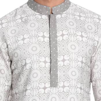 Grey Printed Silk Men Kurtas 4