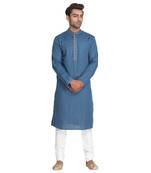 Blue Plain Cotton Men Kurtas