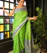 Green embroidered silk blend saree with blouse