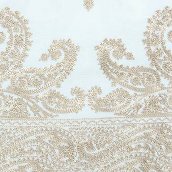 Natural & Gold Woollen Paisley Geometric Embroidered Shawl 4