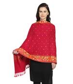 Fuschia & Multi Woollen Floral Polka Dot Hand Embroidered Shawl