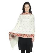 Natural & Multi Woollen Floral Polka Dot Hand Embroidered Shawl