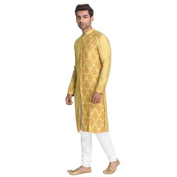 Yellow Printed Silk Men Kurtas 2