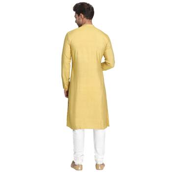 Yellow Printed Silk Men Kurtas 3