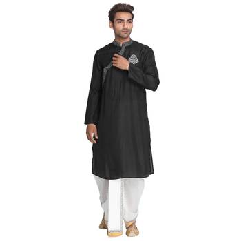 Black Embroidered Silk Men Kurtas 1