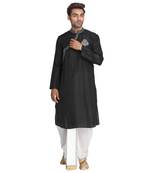 Black Embroidered Silk Men Kurtas