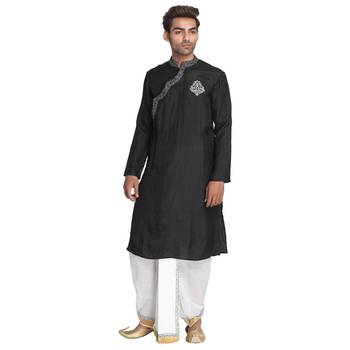 Black Embroidered Silk Men Kurtas 2