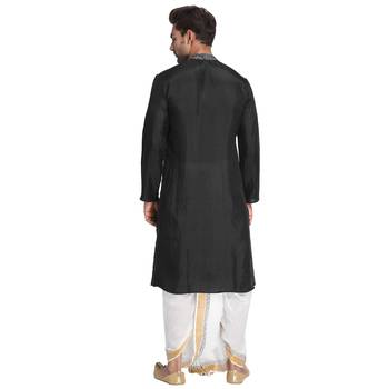 Black Embroidered Silk Men Kurtas 4