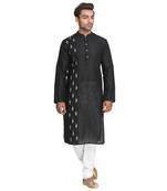 Black Hand Woven Cotton Men Kurtas