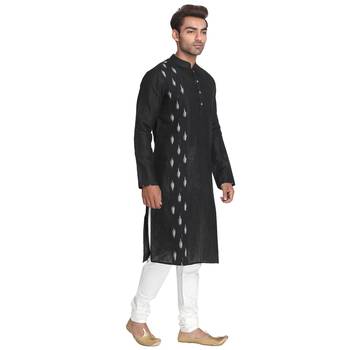 Black Hand Woven Cotton Men Kurtas 2