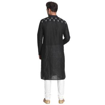 Black Hand Woven Cotton Men Kurtas 3