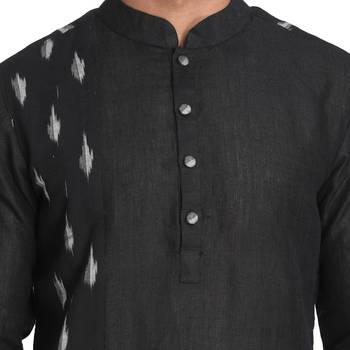 Black Hand Woven Cotton Men Kurtas 4