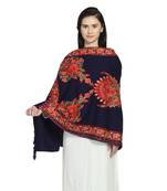 Navy & Multi Woollen Floral Paisley Hand Embroidered Shawl
