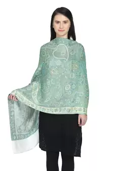 White & Blue Green Modal Woven Design Floral Paisley Reversible Shawl