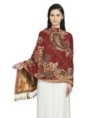 Wine & Multi Viscose Rayon Woven Design Floral Paisley Reversible Shawl