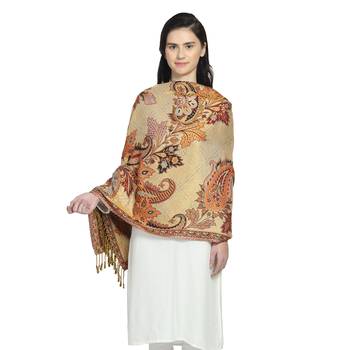 Wine & Multi Viscose Rayon Woven Design Floral Paisley Reversible Shawl 4
