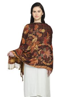 Brown & Multi Viscose Rayon Woven Design Floral Geometric Shawl