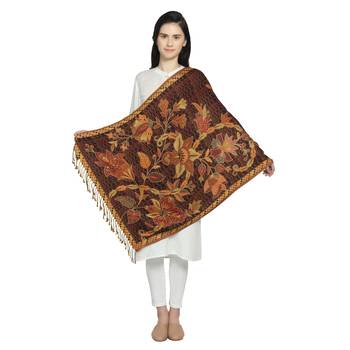 Brown & Multi Viscose Rayon Woven Design Floral Geometric Shawl 2