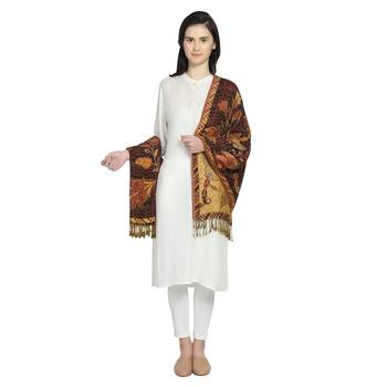 Brown & Multi Viscose Rayon Woven Design Floral Geometric Shawl 3