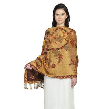 Brown & Multi Viscose Rayon Woven Design Floral Geometric Shawl 4
