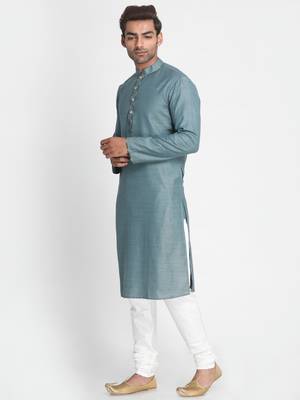 Green Plain
 Cotton Men Kurtas 4