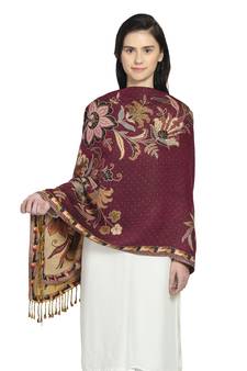 Brinjal/Purple & Multi Viscose Rayon Woven Design Floral Botanical Reversible Shawl
