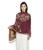Brinjal/Purple & Multi Viscose Rayon Woven Design Floral Botanical Reversible Shawl