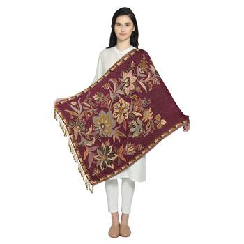 Brinjal/Purple & Multi Viscose Rayon Woven Design Floral Botanical Reversible Shawl 2