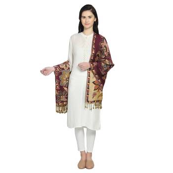 Brinjal/Purple & Multi Viscose Rayon Woven Design Floral Botanical Reversible Shawl 3