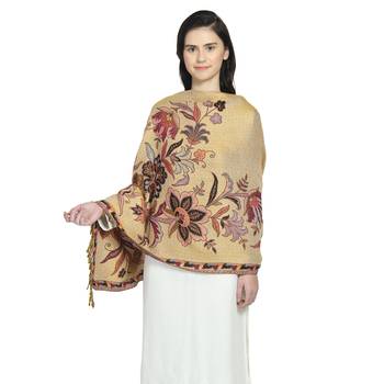 Brinjal/Purple & Multi Viscose Rayon Woven Design Floral Botanical Reversible Shawl 4