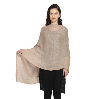 Beige Woollen Woven Design Paisley Shawl 1