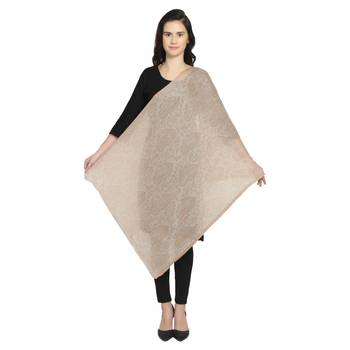 Beige Woollen Woven Design Paisley Shawl 2