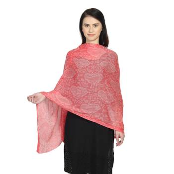 Red Woollen Woven Design Paisley Shawl 1