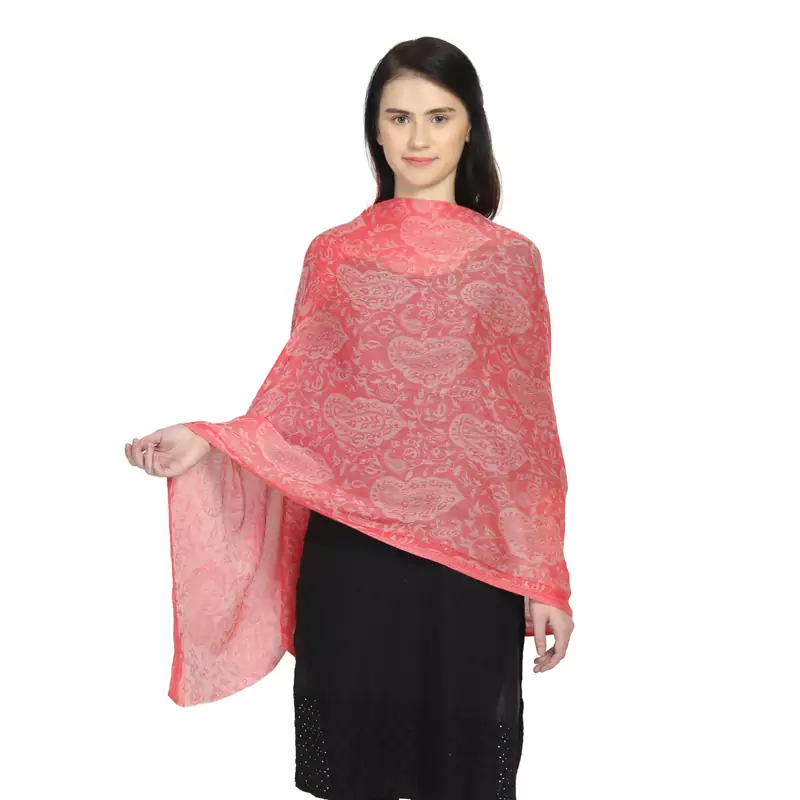 Red Woollen Woven Design Paisley Shawl
