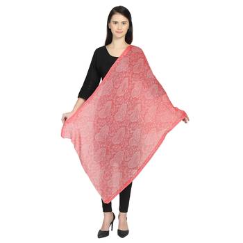 Red Woollen Woven Design Paisley Shawl 2
