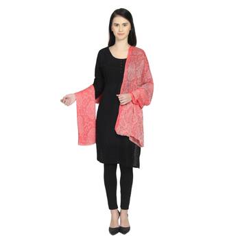 Red Woollen Woven Design Paisley Shawl 3