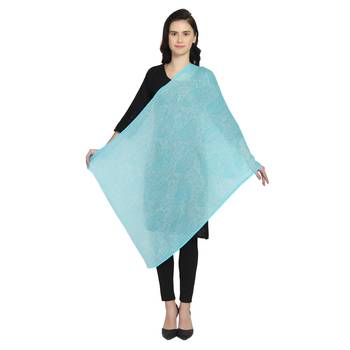 Light Blue Woollen Woven Design Paisley Shawl 2