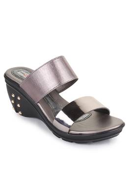 Beautiful Grey color synthetic material wedges for women's 3