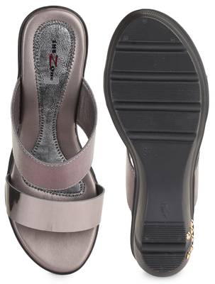 Beautiful Grey color synthetic material wedges for women's 5