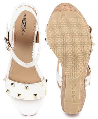 Beautiful White color synthetic material wedges for women's 5