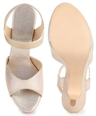 Beautiful Golden color synthetic material heels for women's 5