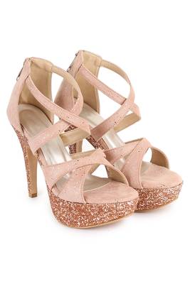 Beautiful Peach color synthetic material heels for women's 1