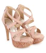 Beautiful Peach color synthetic material heels for women's