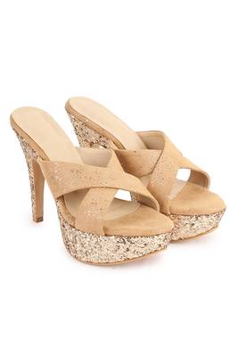 Beautiful Beige color synthetic material heels for women's 1