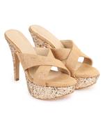 Beautiful Beige color synthetic material heels for women's
