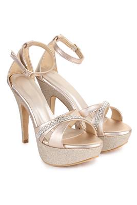 Beautiful Golden color synthetic material heels for women's 1