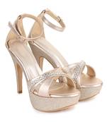 Beautiful Golden color synthetic material heels for women's