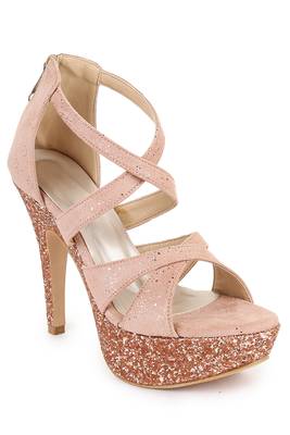 Beautiful Peach color synthetic material heels for women's 2