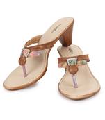Beautiful Tan color synthetic material heels for women's
