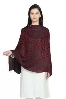 Maroon & Black Modal Woven Design Polka Dot Reversible Shawl
